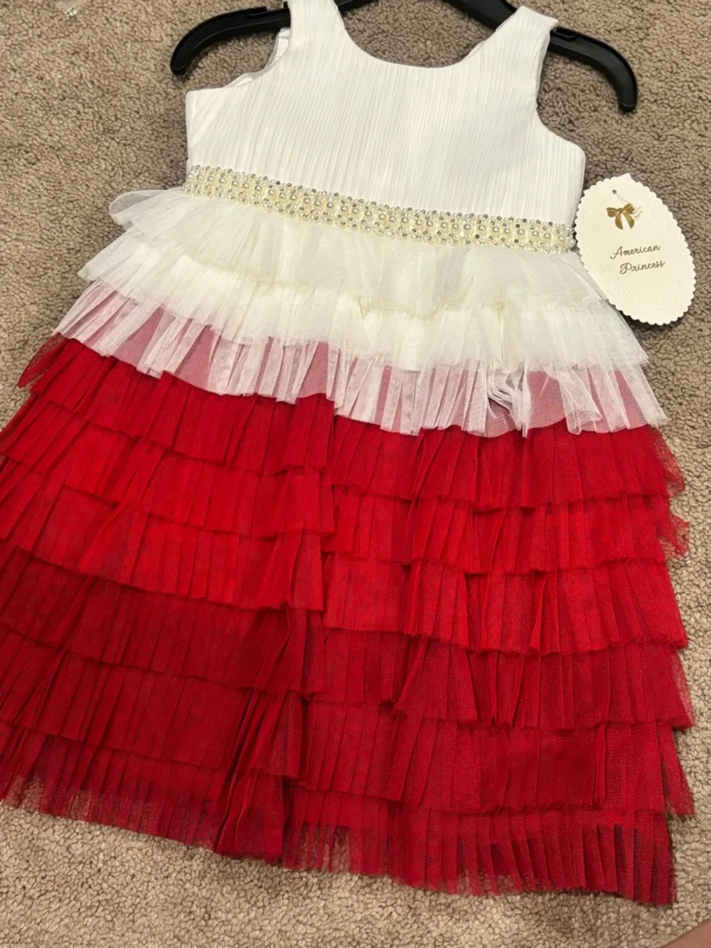 American Princess NWT Girl’s Size 3T Formal White‎ Top Red Tiered Tulle Dress